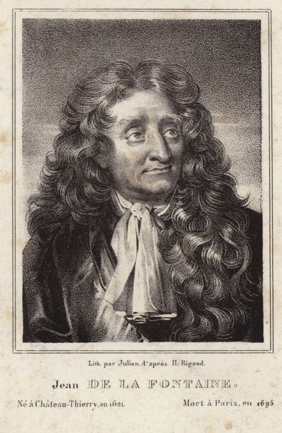 Portret van Jean de La Fontaine door Hyacinthe Francois Rigaud